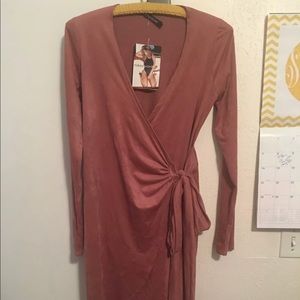 Faux suede wrap dress